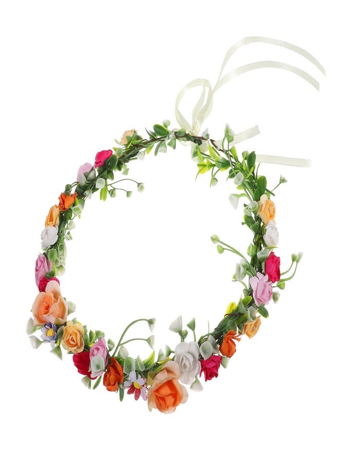 Aeaocvo Floral Crown for Women Girls, Orange Boho Floral Headpiece Autumn Garland Flower Headband for Festival Party Thanksgiving Day Weddings Photography - Image 1